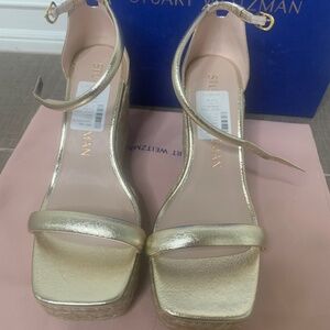 Stuart Weitzman Women's Nudist Square Toe Espadrille Platform Wedge Sandals Sz.9